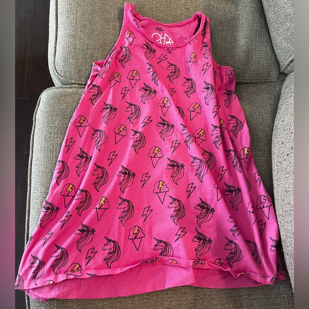 ⭐️EUC -Chaser -Pink Dress/Cover-Up - Unicorns & Ice Cream Cones Design - Size 12